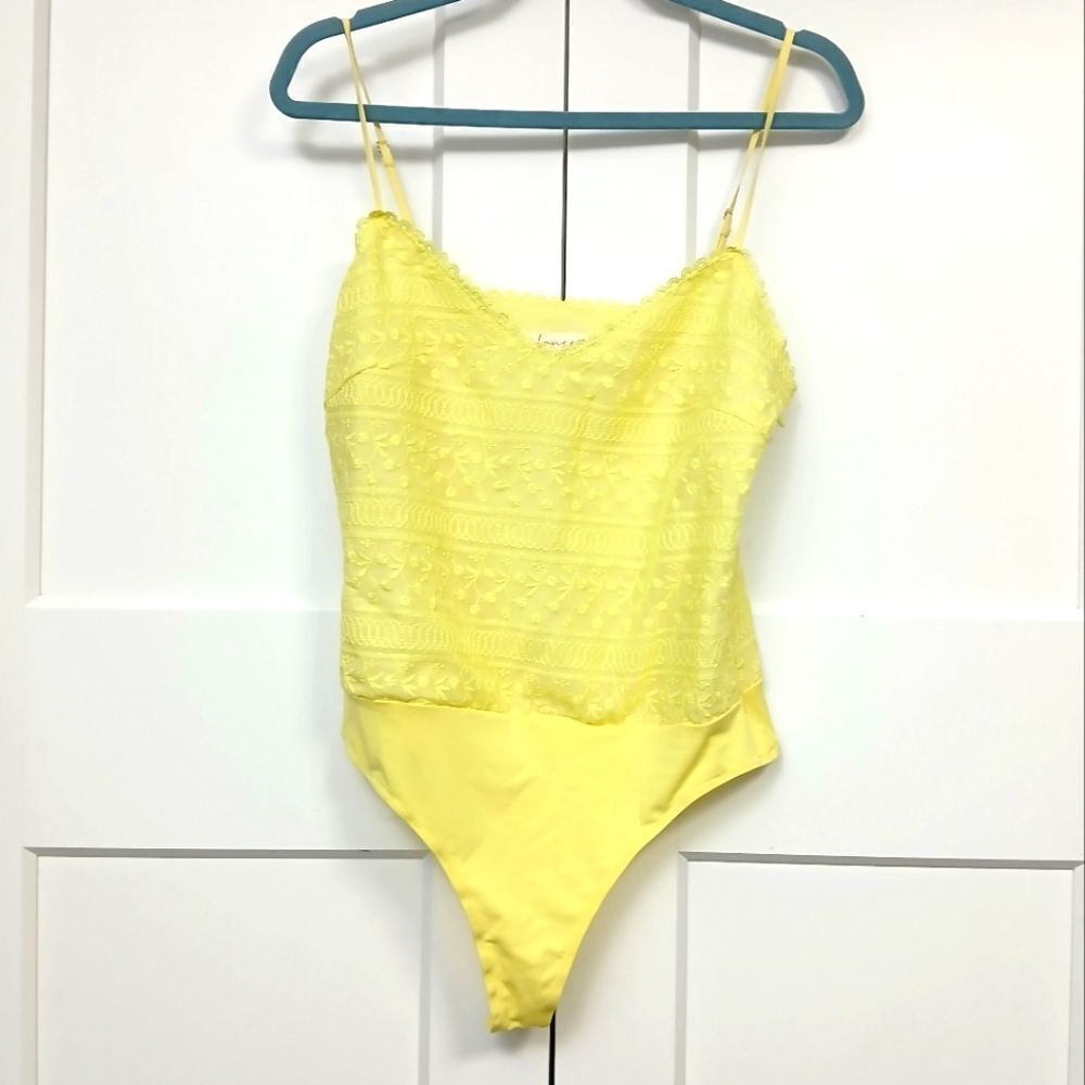 Vibrant Yellow Textured Bodysuit with Spaghetti Straps